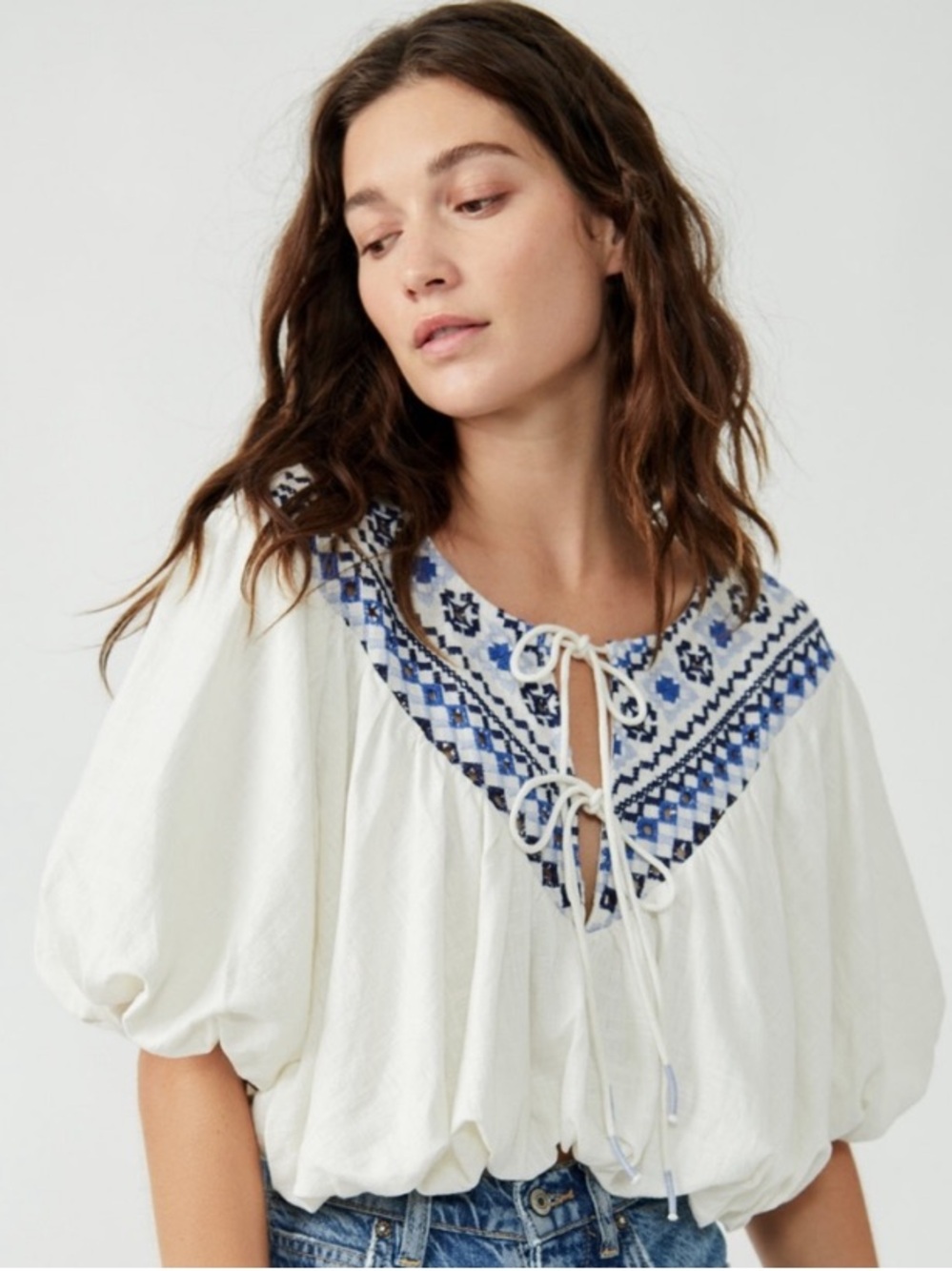 Free People Joni Embroidered Top Ivory